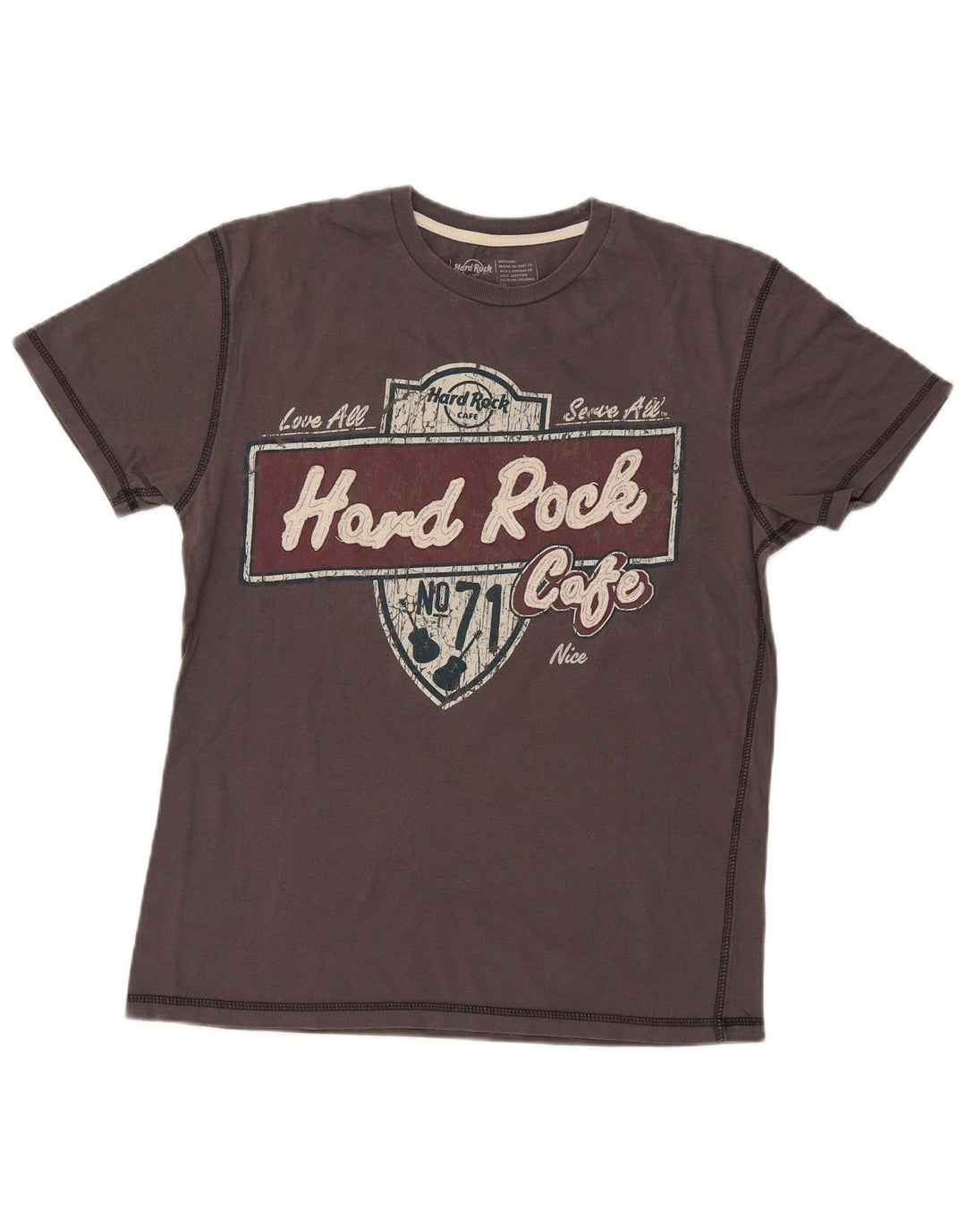 Hard Rock Cafe Herre Flot Grafisk T-Shirt Top Mellemgrå Bomuld