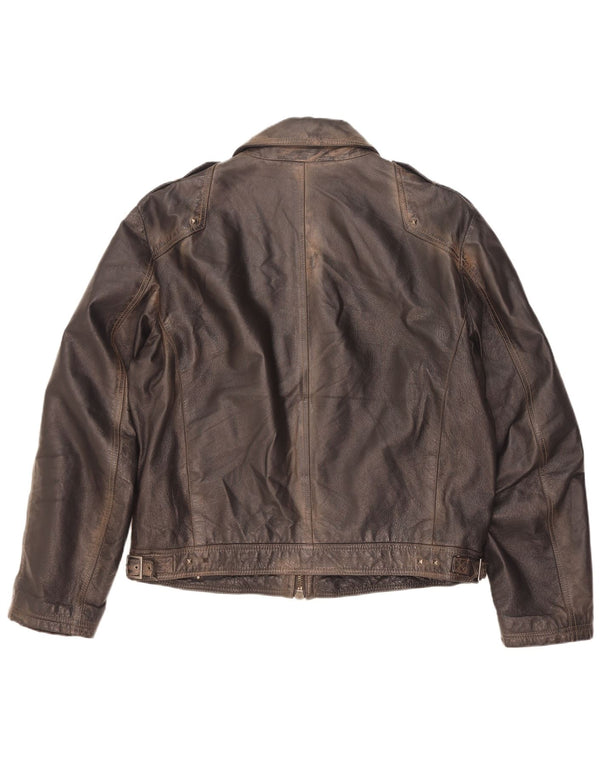 Vintage Herre Military Læderjakke IT 56 3XL Brun
