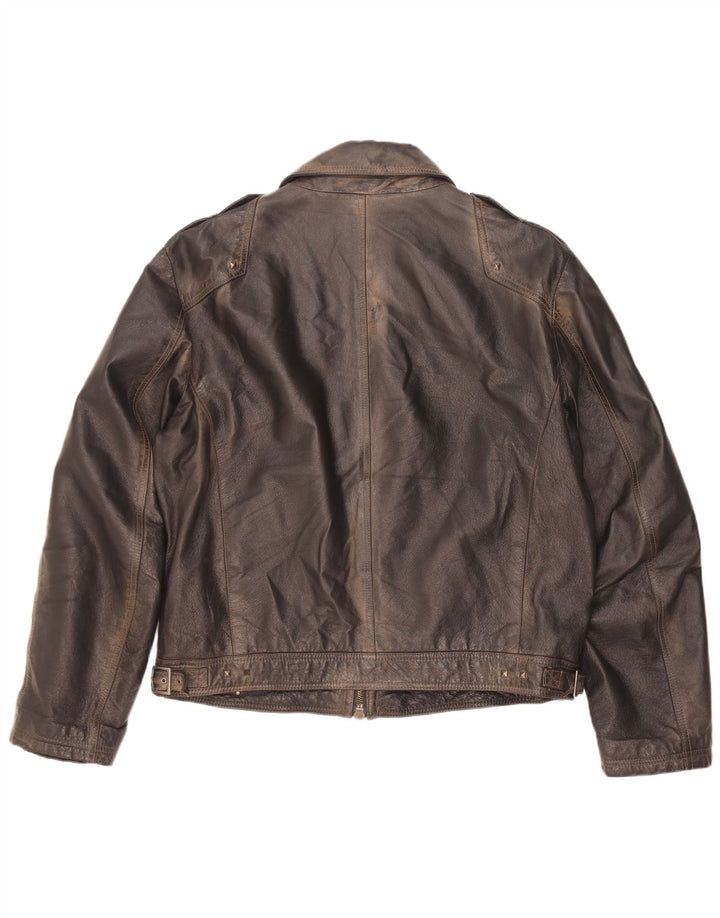 Vintage Herre Military Læderjakke IT 56 3XL Brun