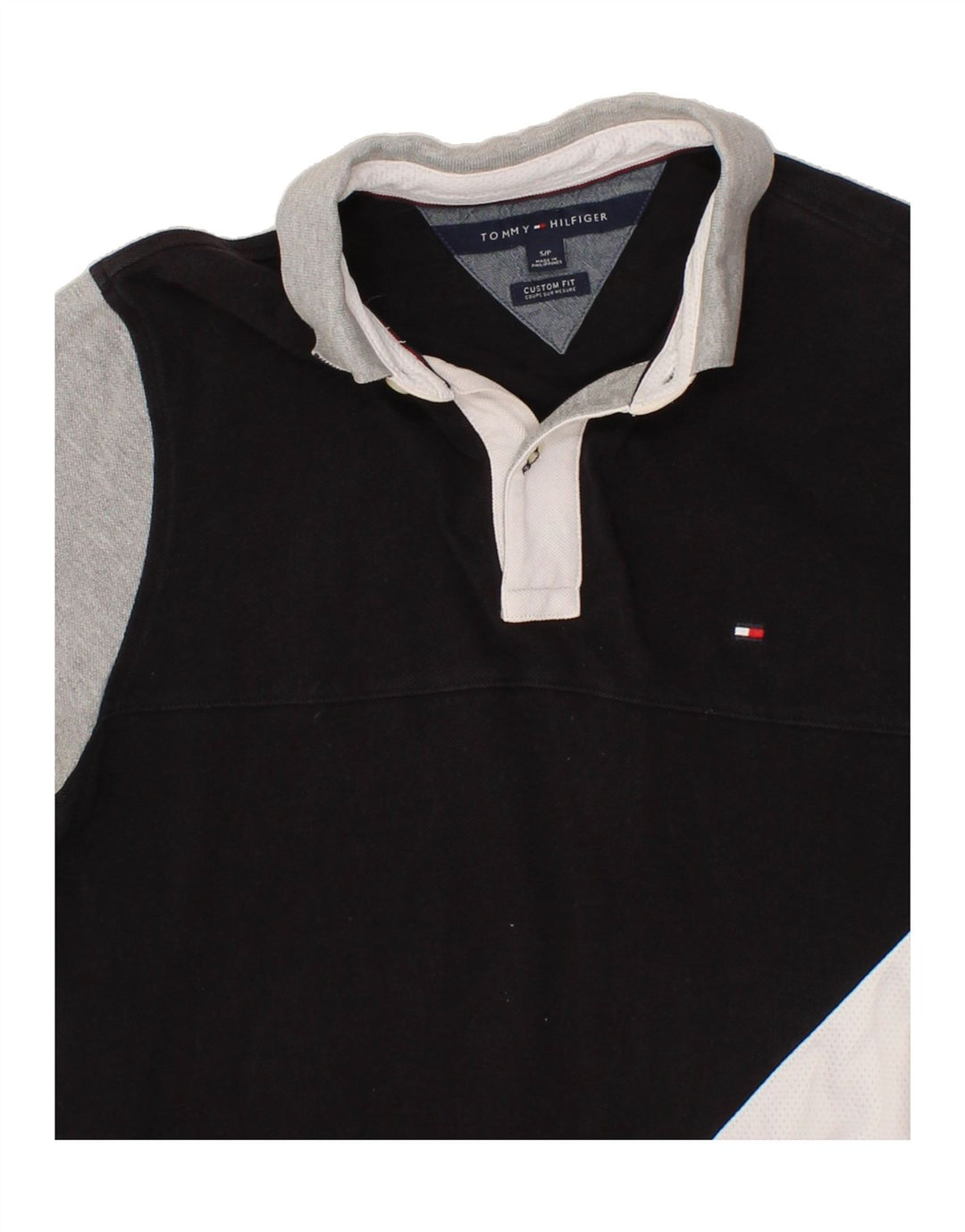 TOMMY HILFIGER Mens Polo Shirt Small Black Colourblock Cotton Vintage Tommy Hilfiger and Second-Hand Tommy Hilfiger from Messina Hembry 