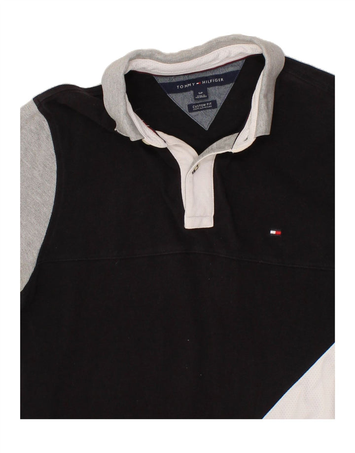 TOMMY HILFIGER Mens Polo Shirt Small Black Colourblock Cotton Vintage Tommy Hilfiger and Second-Hand Tommy Hilfiger from Messina Hembry 