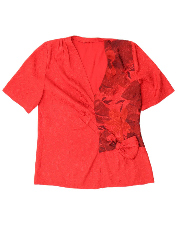 Vintage Dame Bluse Top UK 16 Large Red Floral