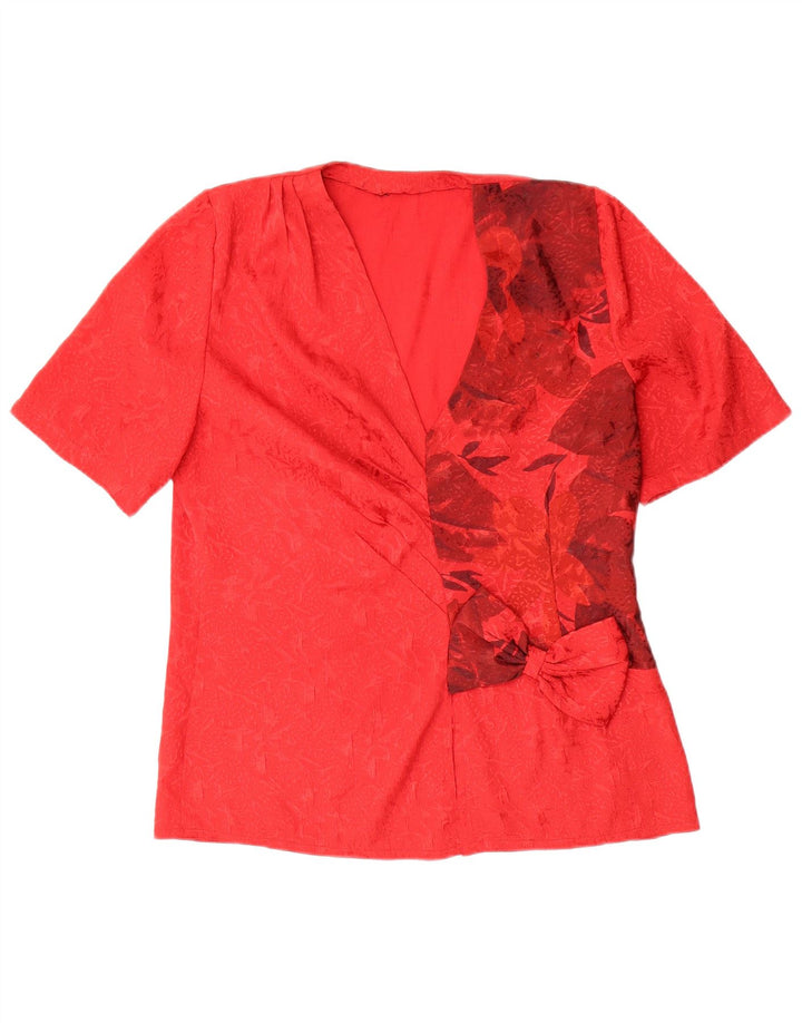 Vintage Dame Bluse Top UK 16 Large Red Floral