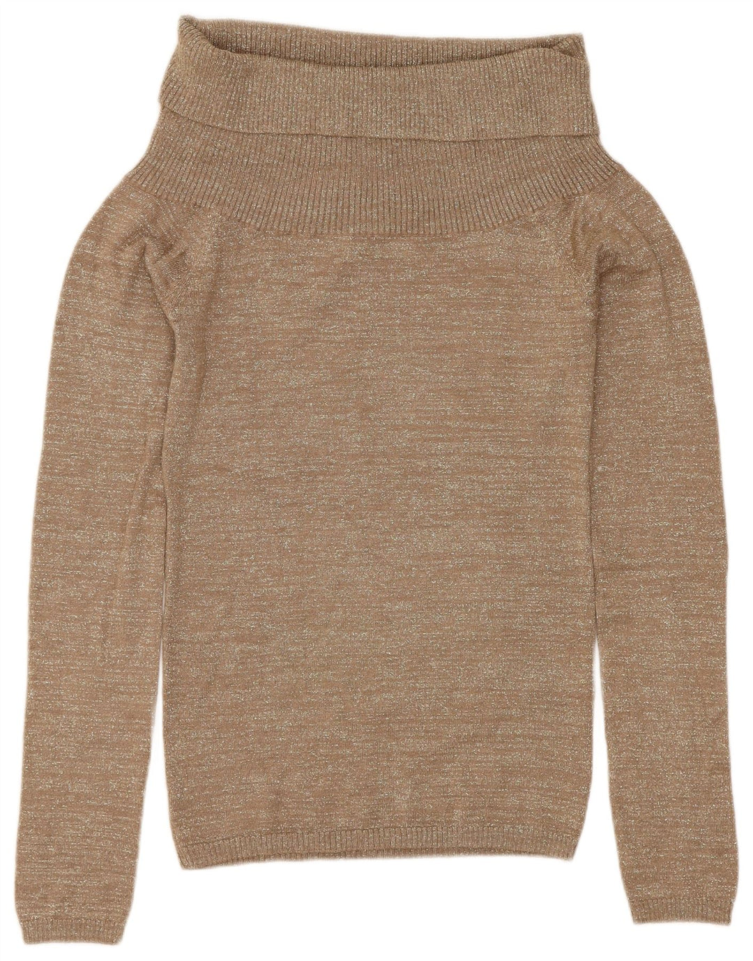 ZARA Dame Rullehals Sweater UK 8 Small Beige Flecked Rayon