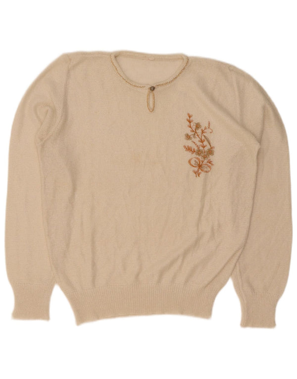 Vintage dame sweater med rund hals IT 50 XL Off White Floral