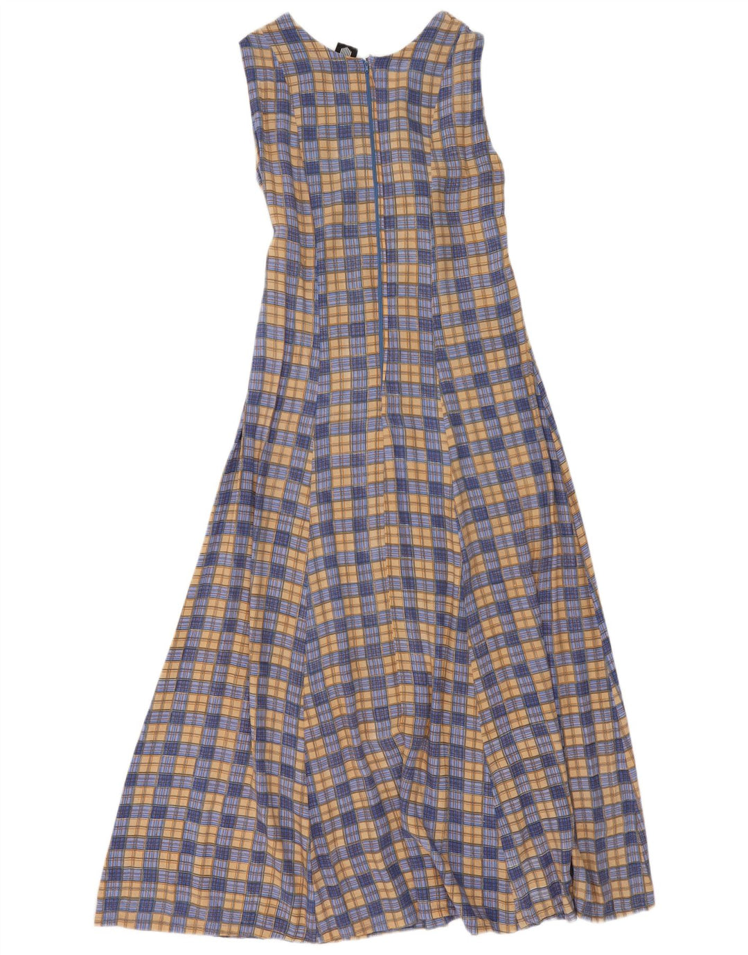 We Be Bop Dame ærmeløs Maxikjole UK 12 Medium Blue Check Rayon