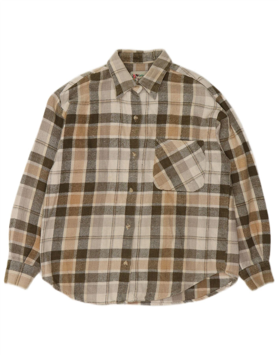 Vintage dame flannelskjorte i overstørrelse UK 10 Lille beige ternet bomuld