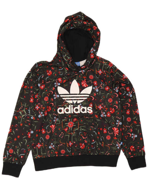 Adidas Graphic Hoodie Jumper UK 16 Large Black Floral Polyester