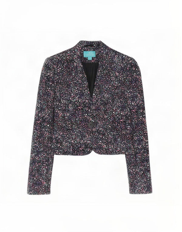 Monsoon Womens Bolero Jacket UK 12 Medium Black Floral Bomuld