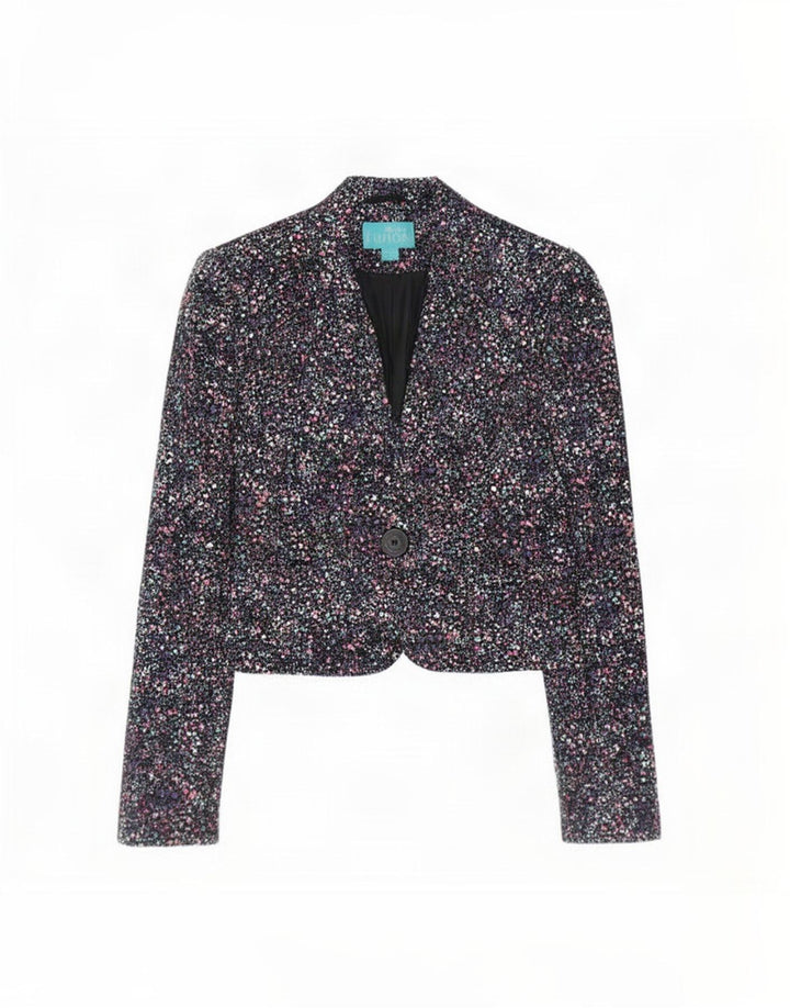 Monsoon Womens Bolero Jacket UK 12 Medium Black Floral Bomuld