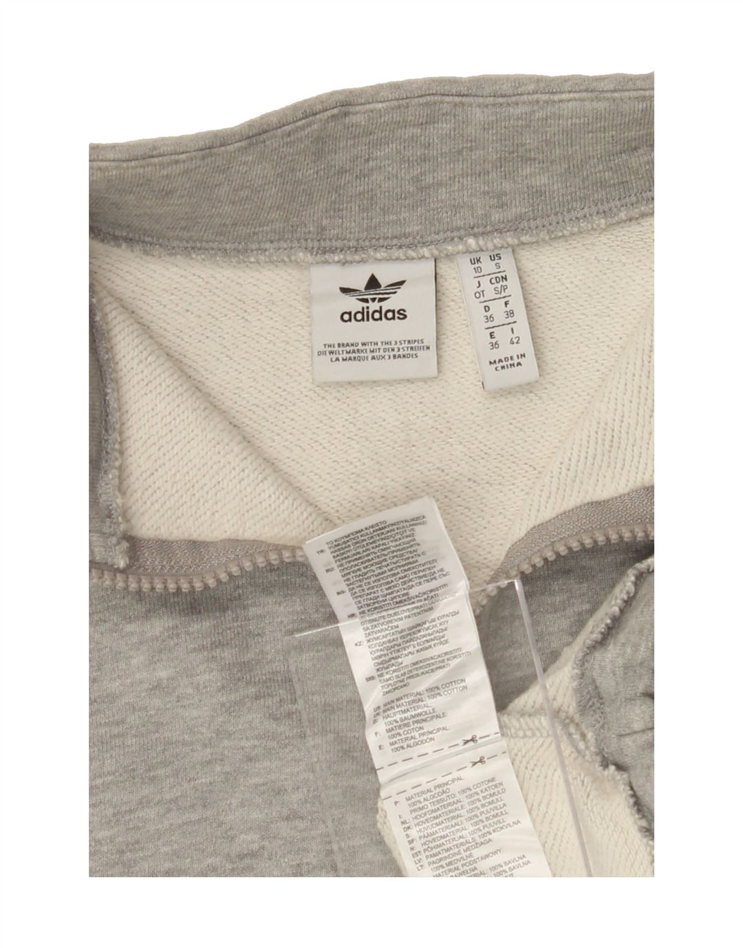 ADIDAS Womens Oversized Graphic Crop Sweatshirt Jumper UK 10 Small Grey Vintage Adidas and Second-Hand Adidas from Messina Hembry 