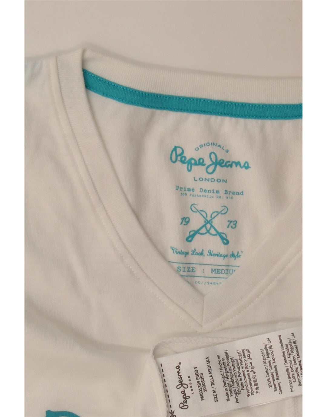 PEPE Jeans Herre grafisk T-shirt Top Medium Hvid Bomuld