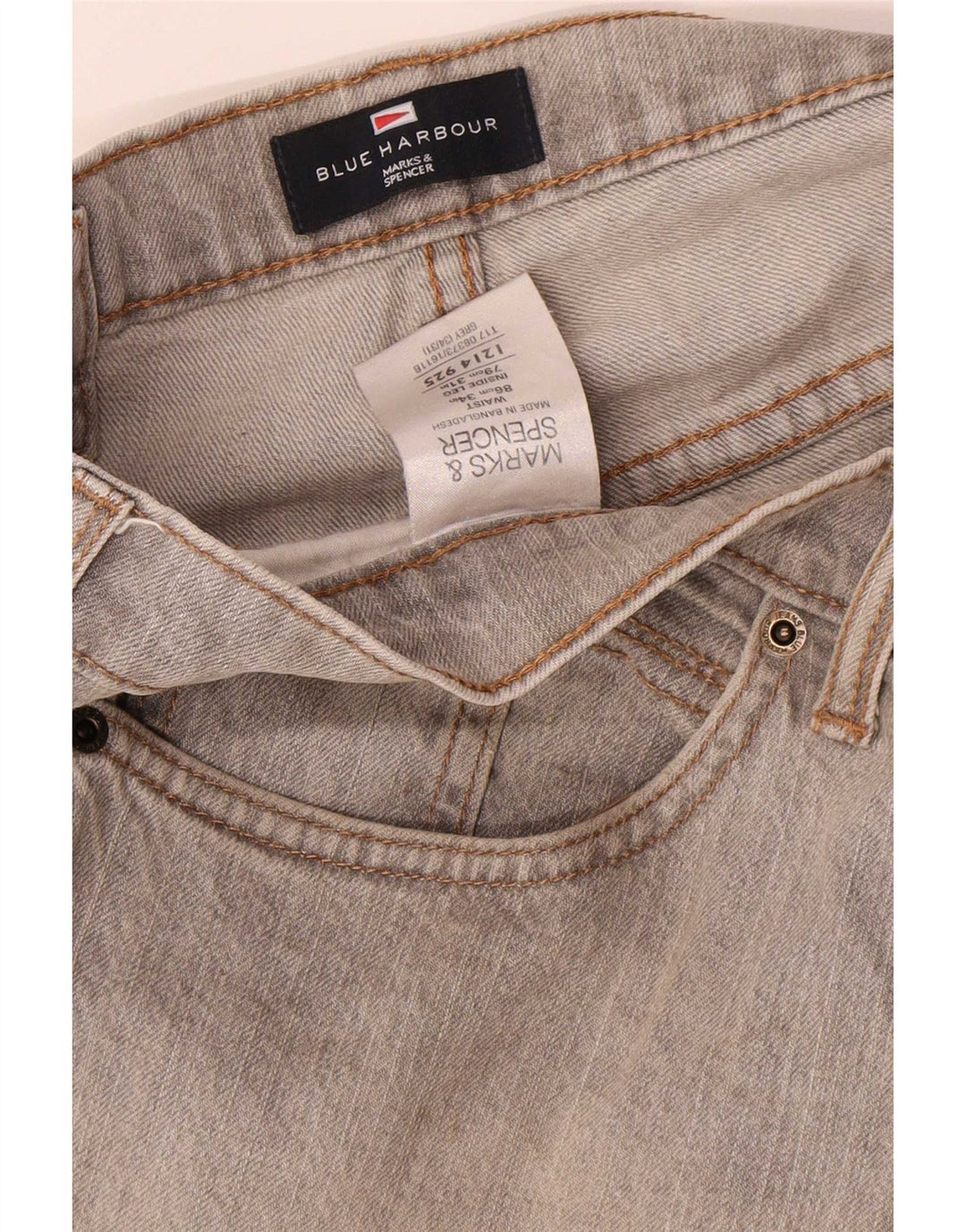Marks & Spencer Herre Blue Harbor Straight Jeans W34 L31 Grå Bomuld