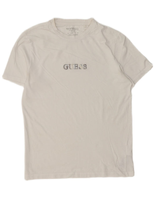 Guess Herre Slim Fit Grafisk T-Shirt Top Medium Hvid Bomuld