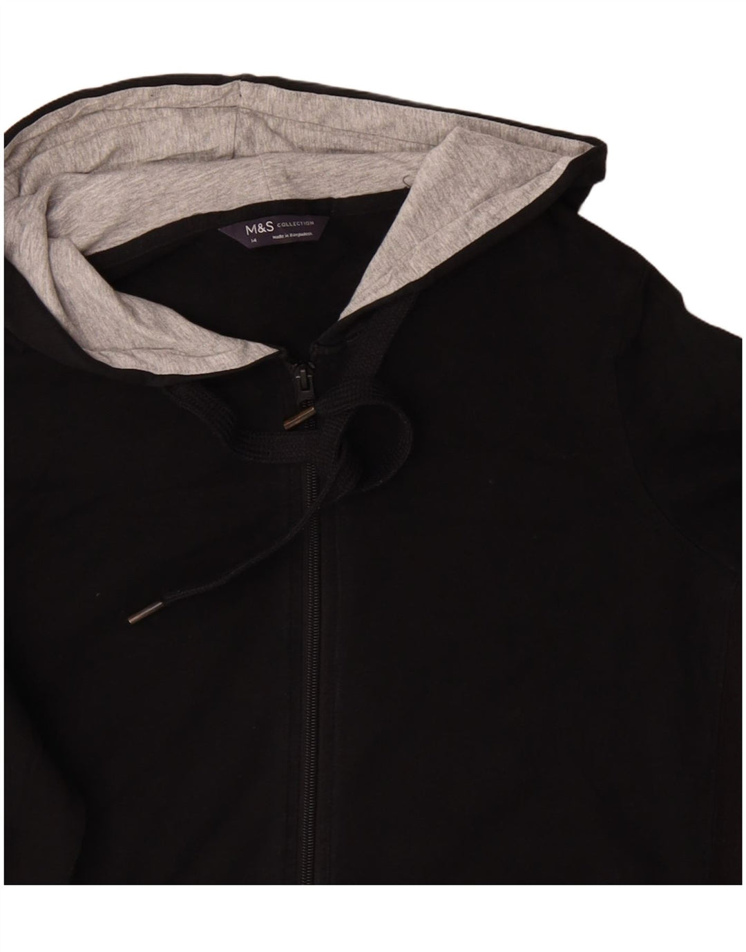 MARKS & SPENCER Hættetrøje til kvinder med lynlås UK 14 Stor sort bomuld
