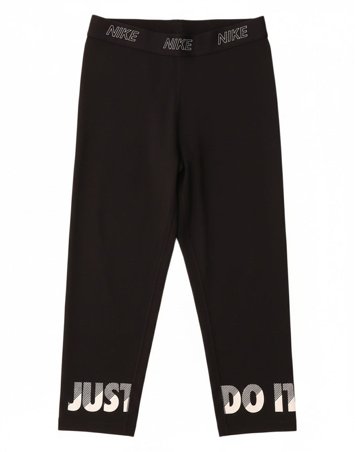 NIKE Womens Graphic Capri Tracksuit Trousers UK 8 Small  Black Polyester