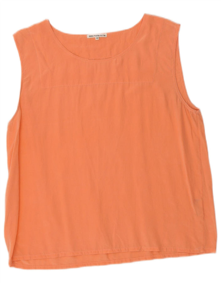 Vintage Dame ærmeløs bluse Top IT 40 Small Orange Silk