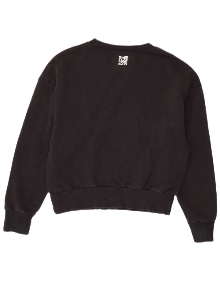 CHAMPION Womens Oversized Crop Sweatshirt Jumper UK 10 Small Black Cotton