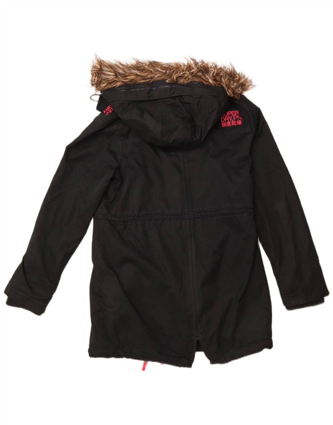SUPERDRY Dame Windparka Graphic Hooded Parka Jacket UK 14 Large Black