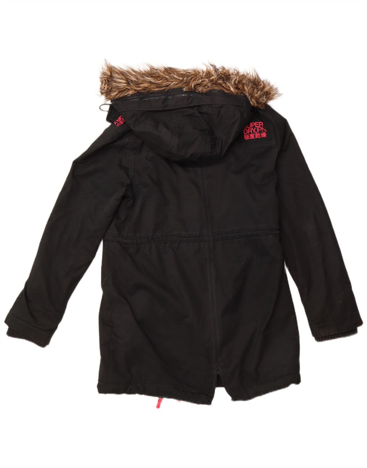 SUPERDRY Dame Windparka Graphic Hooded Parka Jacket UK 14 Large Black