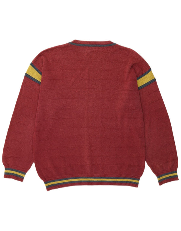 Vintage herre sweater med rund hals, stor pink farveblok