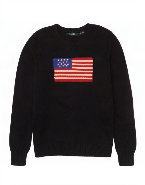 Ralph Lauren Dame Grafisk Boat Neck Jumper Sweater UK 10 Small Black USA