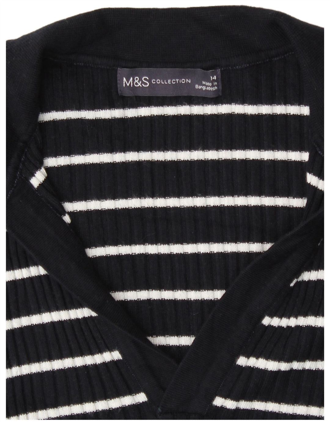 Marks & Spencer Dame Polo Neck Jumper Sweater UK 14 Mellem blå stribet