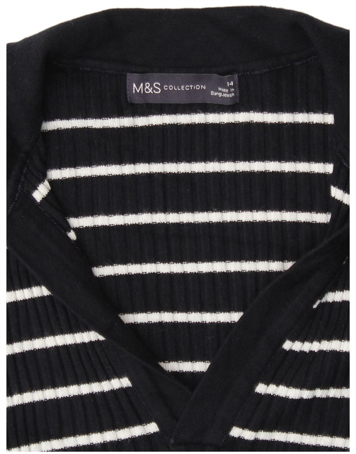 Marks & Spencer Dame Polo Neck Jumper Sweater UK 14 Mellem blå stribet