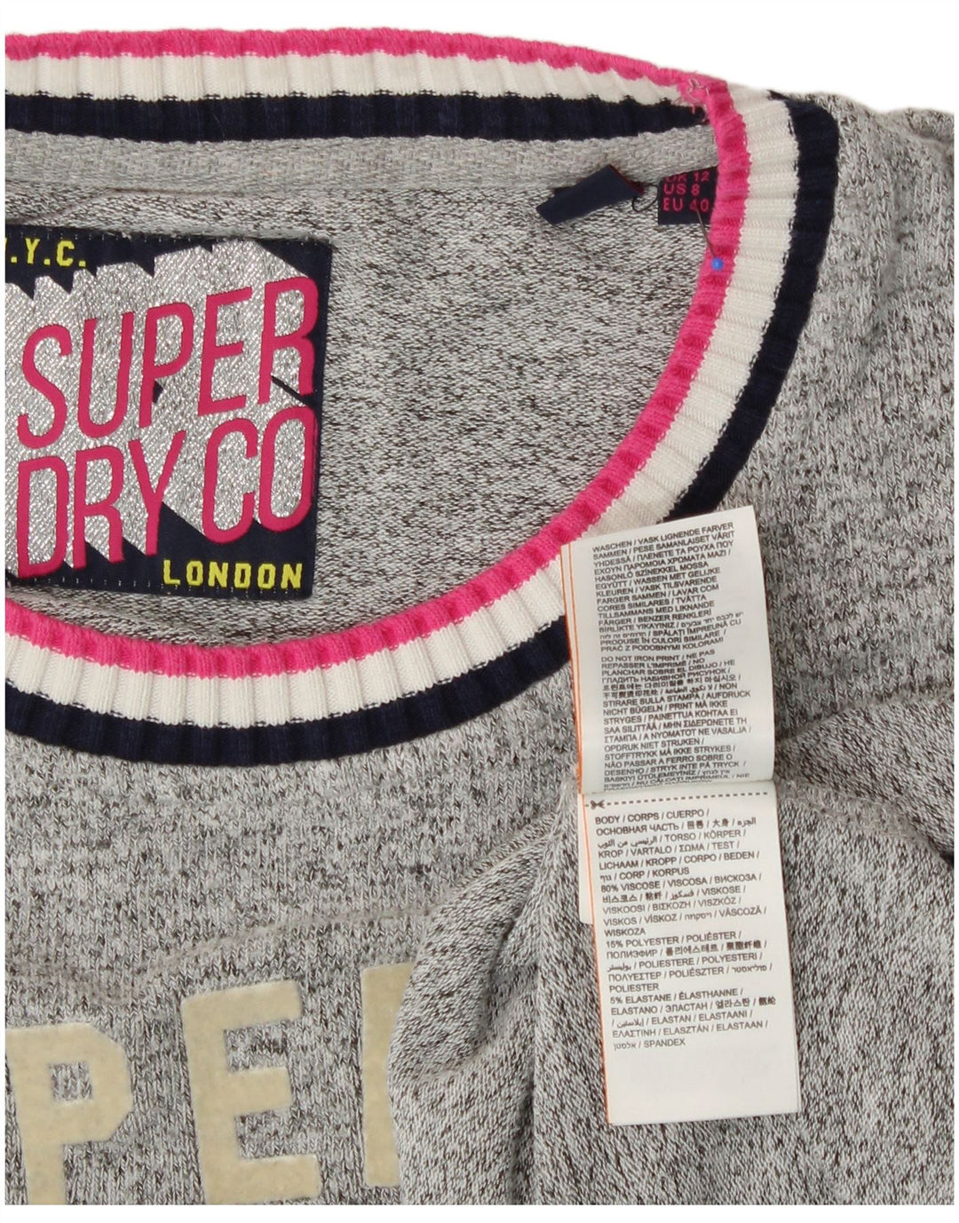 SUPERDRY Dame grafisk sweatshirt Jumper UK 12 Medium Grey Viscose