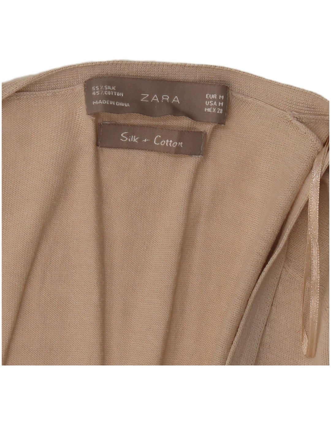 Zara Dame Longline Cardigan Sweater UK 14 Medium Beige Silke