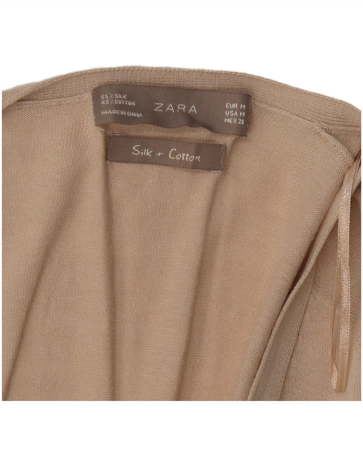 Zara Dame Longline Cardigan Sweater UK 14 Medium Beige Silke
