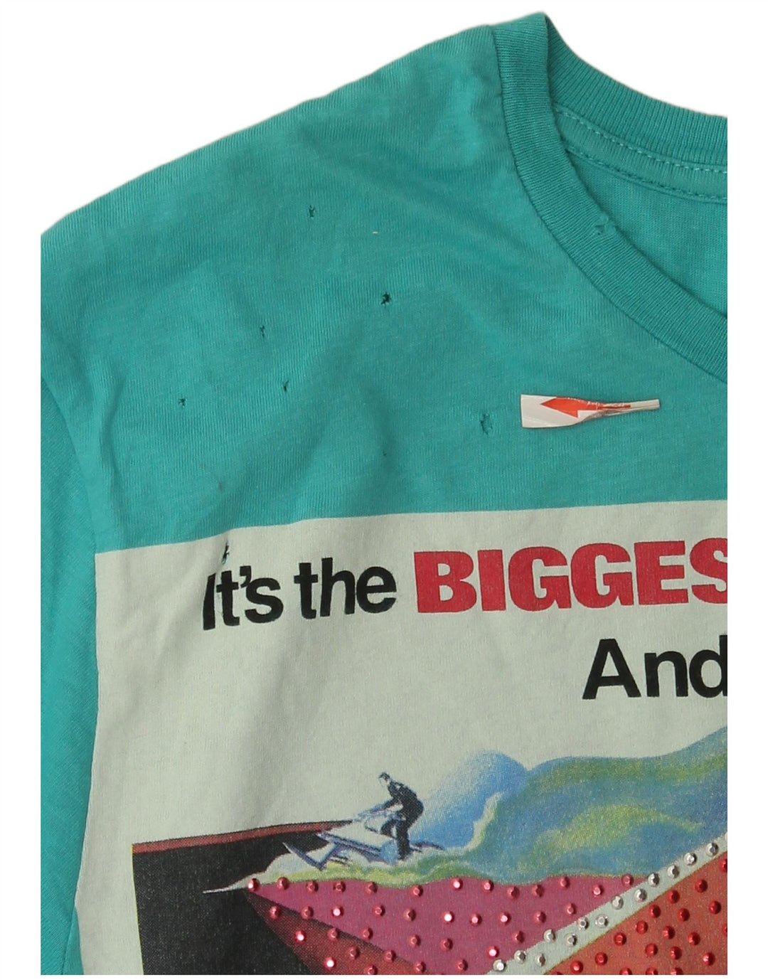 Zara Herre Grafisk T-Shirt Top Lille Blå Bomuld