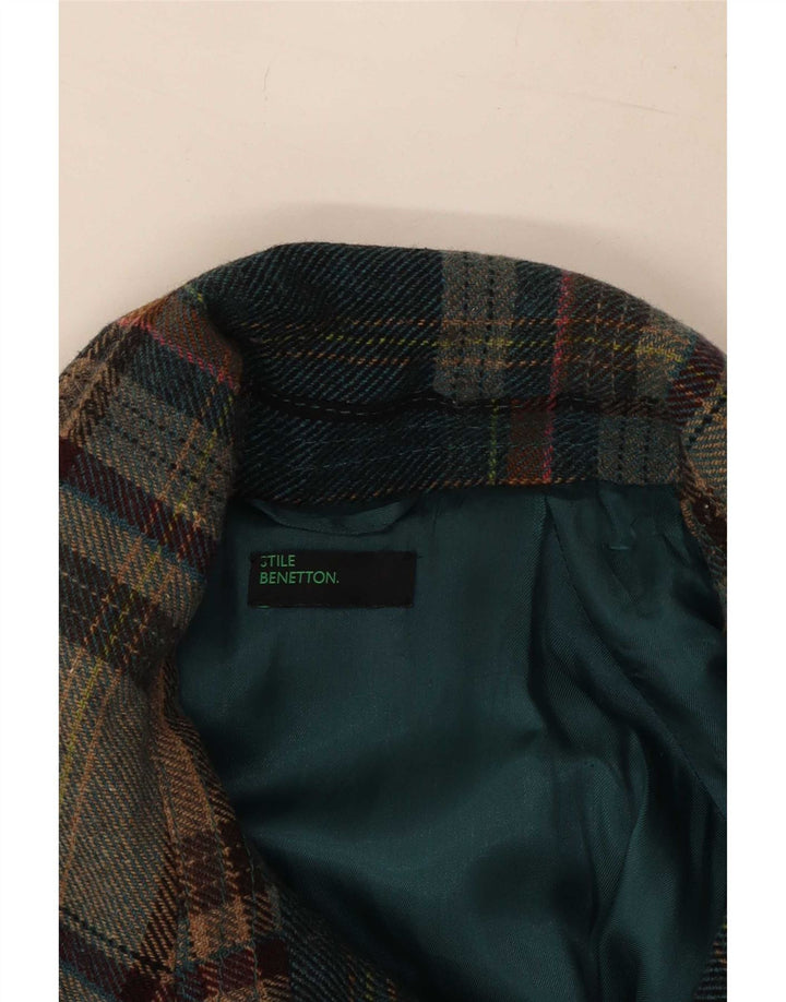 Benetton Womens Military Bomber Jacket IT 46 Large grøn ternet uld