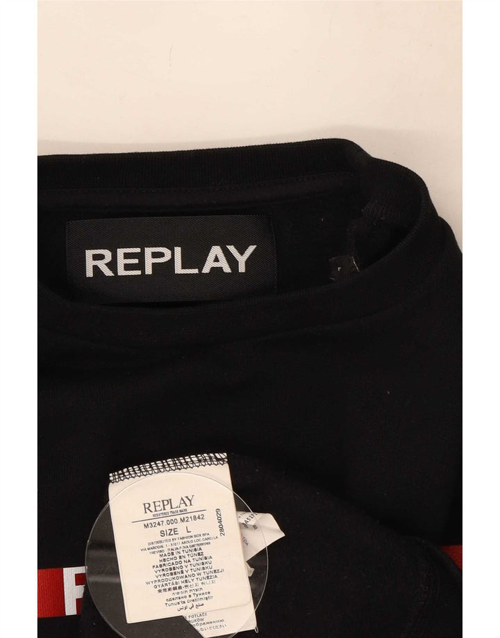 Replay Herre Grafisk Sweatshirt Jumper Stor Sort Colourblock Bomuld