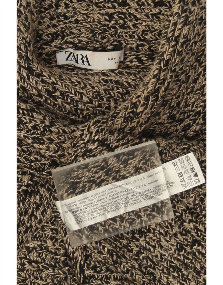Zara Dame Turtle Neck Jumper Sweater UK 14 Medium Black Flecked Acryl