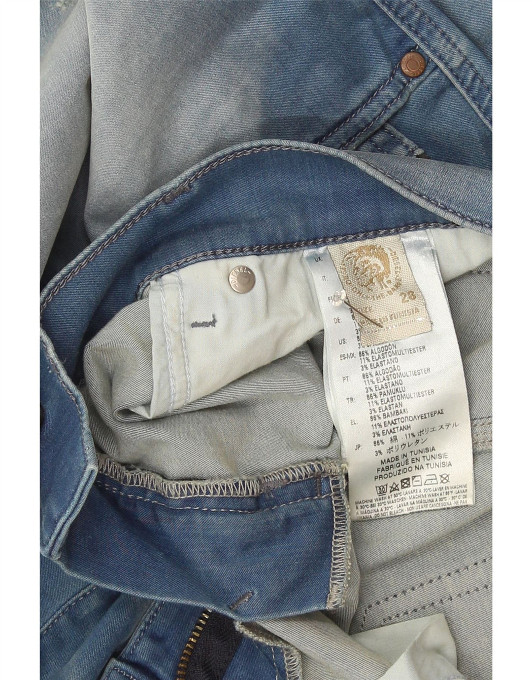 Diesel Dame Grupee Distressed Slim Jeans W28 L32 Blå Bomuld