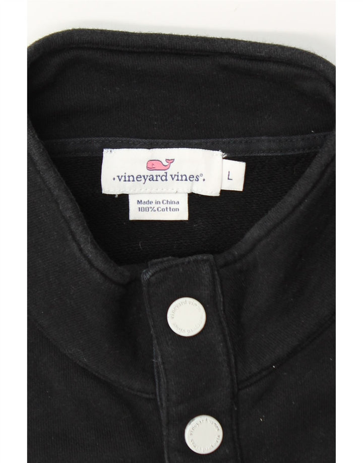 Vineyard Vines Herre Button Neck Sweatshirt Jumper Stor Sort Bomuld