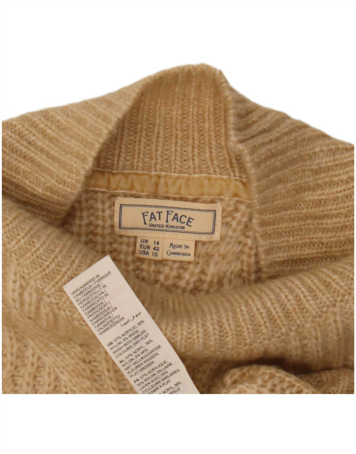 Fat Face Dame Turtle Neck Jumper Sweater UK 14 Large Beige Argyle/Diamond