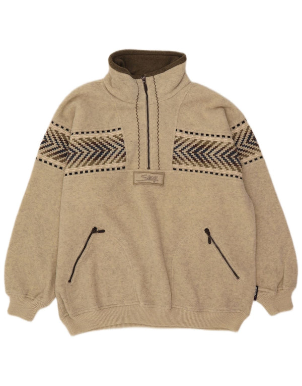 Silvy Herre Zip Neck Fleece Jumper 2XL Beige Geometrisk Uld