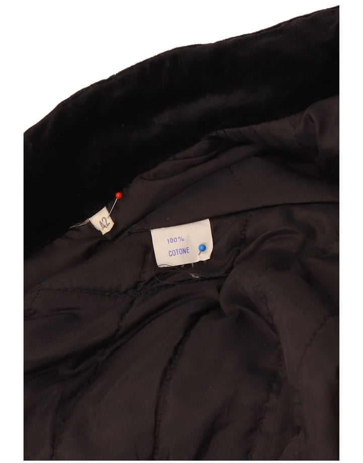 Vintage Kvinde Velvet Bomber Jacket IT 42 Medium Sort Bomuld