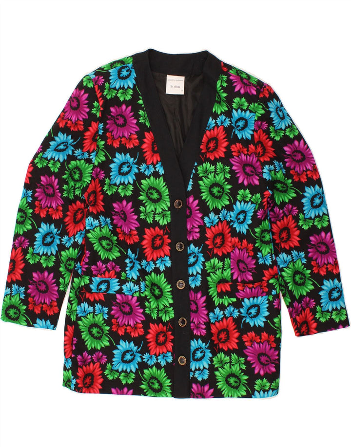 VINTAGE Womens Longline 5 Button Blazer Jacket EU 40 Medium Black Floral Vintage Vintage and Second-Hand Vintage from Messina Hembry 