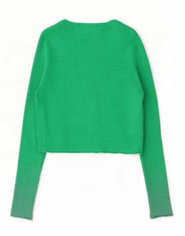 Zara Womens Crop Cardigan Sweater UK 10 Small Green Nylon