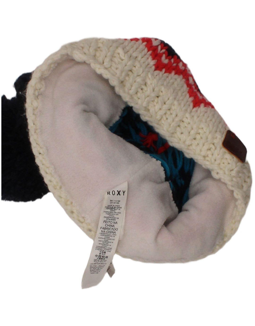 Roxy Dame strik Beanie Hat One Size Navy Blue Fair Isle Polyester Winter