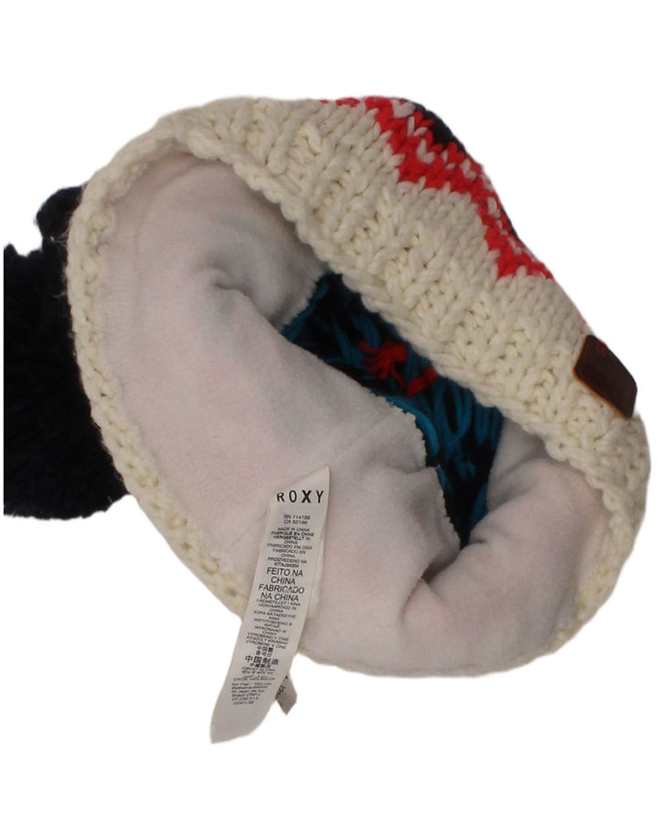 Roxy Dame strik Beanie Hat One Size Navy Blue Fair Isle Polyester Winter