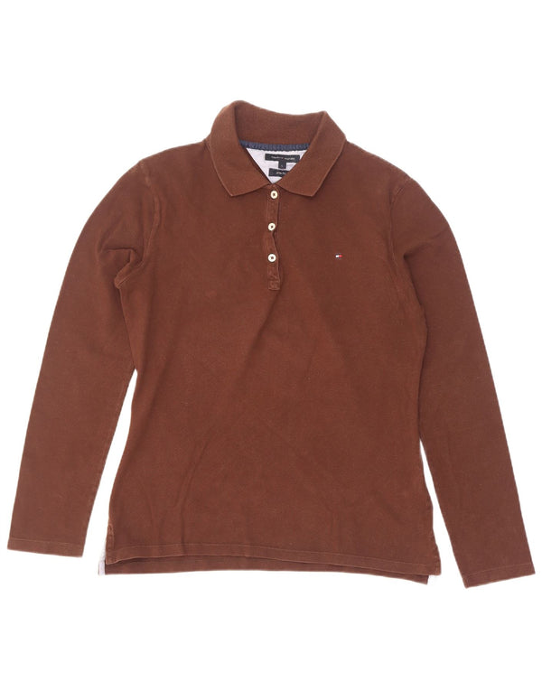 Tommy Hilfiger Dame Langærmet Slim Fit Polo Shirt UK 14 Stor Brun