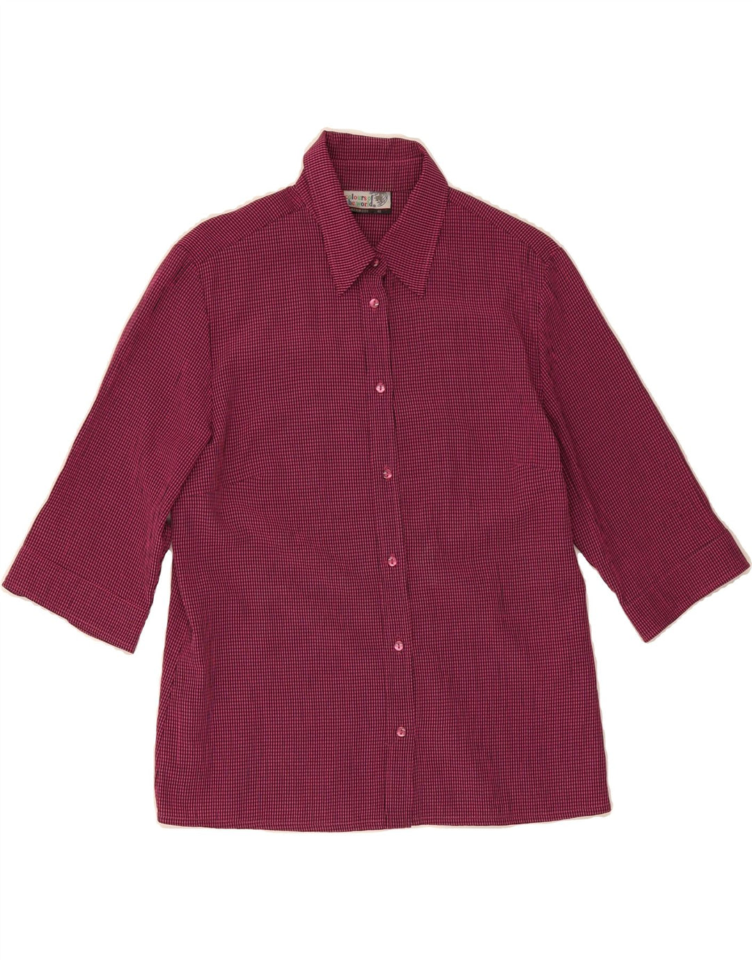 VINTAGE Womens 3/4 Sleeve Shirt EU 40 Medium Pink Check Viscose Vintage Vintage and Second-Hand Vintage from Messina Hembry 