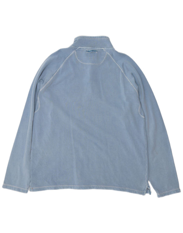 Fat Face Herre Button Neck Sweatshirt Jumper Stor Blå Bomuld