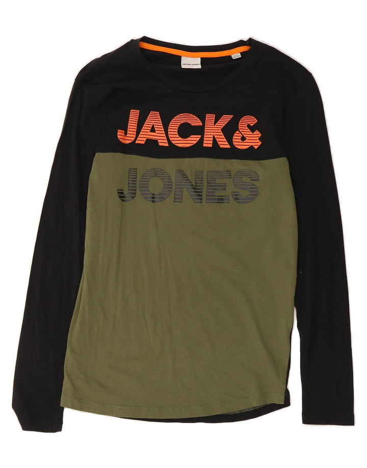 JACK & JONES Mens Graphic Top Long Sleeve Small Black Colourblock Vintage Jack & Jones and Second-Hand Jack & Jones from Messina Hembry 