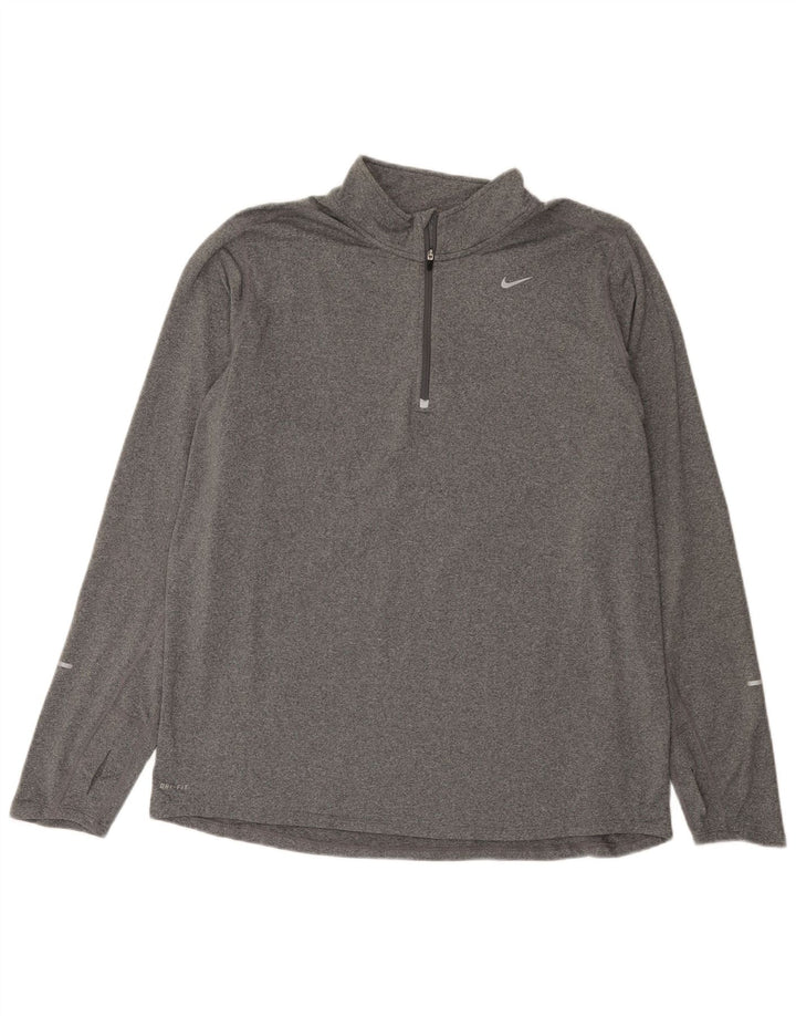 Nike Herre Dri Fit Top Langærmet med lynlåshals XL Grå Flecked Polyester