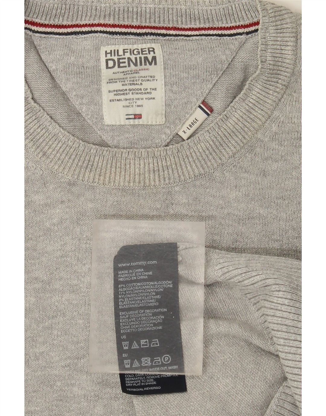 Tommy Hilfiger Herre Jumper Sweater med rund hals XL Grå Bomuld